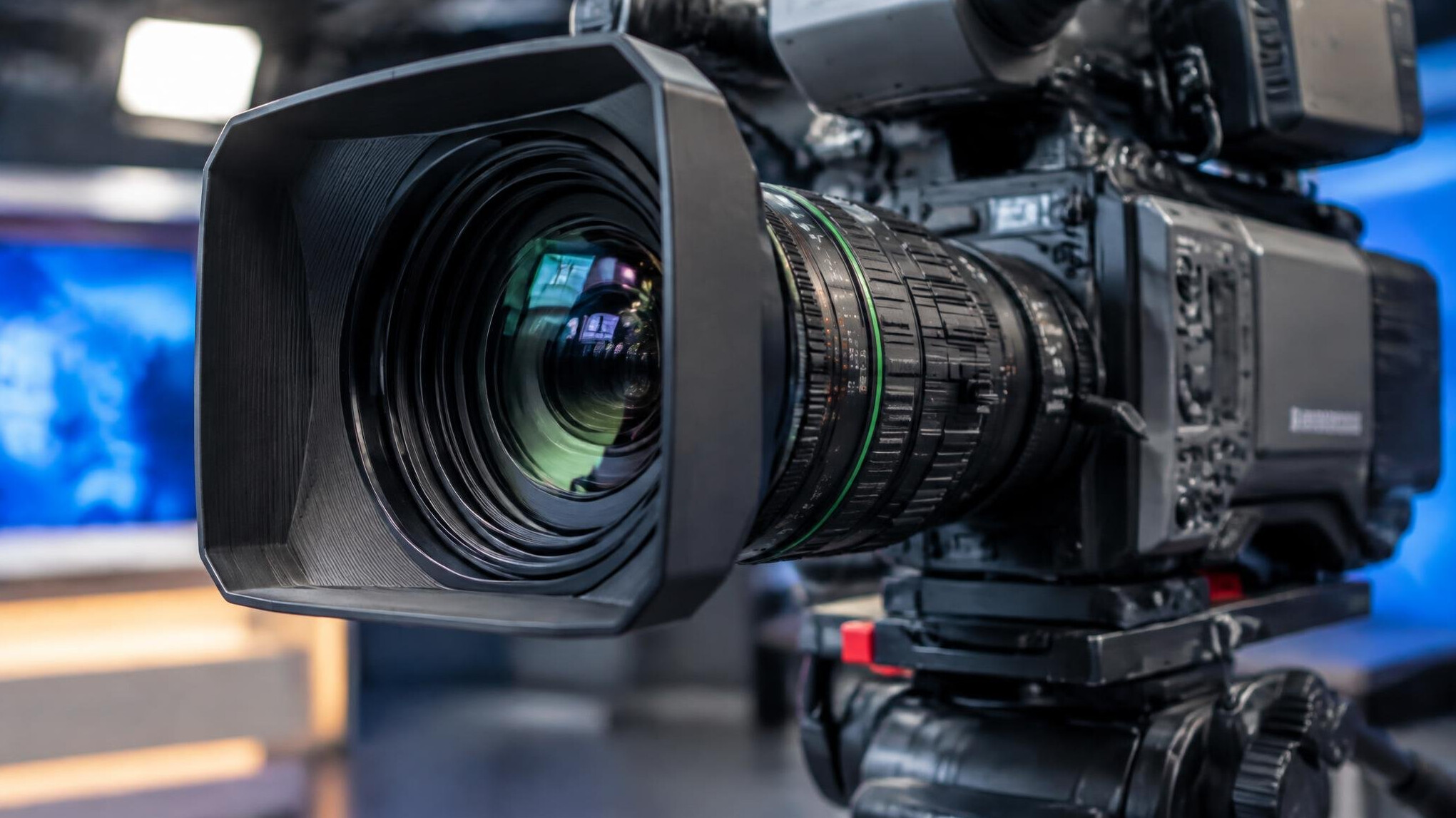 Close up of a professional broadcast television camera lens